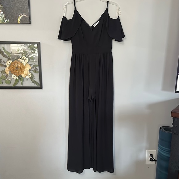 NWT - SOCIALITE Black Cold Shoulder Flutter Sleeve Asymmetric Hi/Lo Maxi Romper - Picture 2 of 6